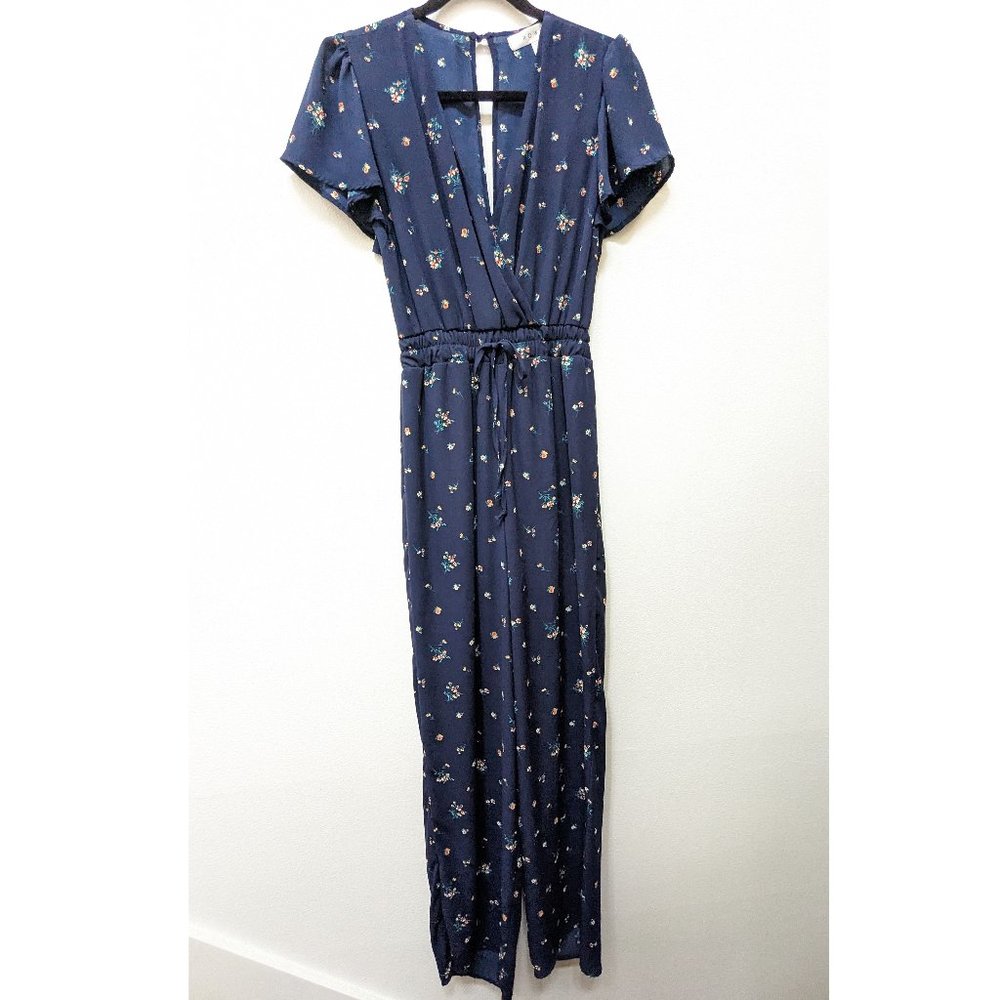 Nordstrom Row A Women's Blue/Navy Surplice V-Neck Floral  Jumpsuit Size Small